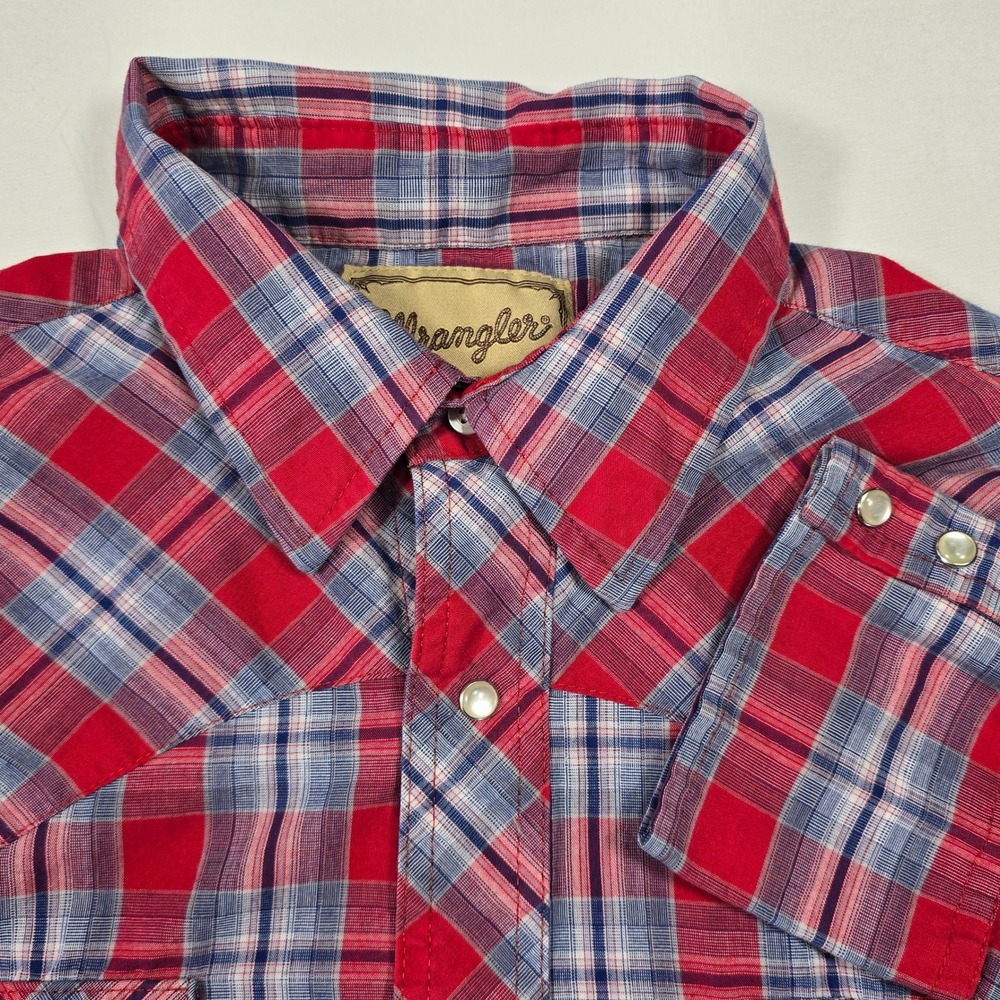 Wrangler Western Pearl Snap Shirt Men's Large Plaid Cowboy Ranch Rodeo